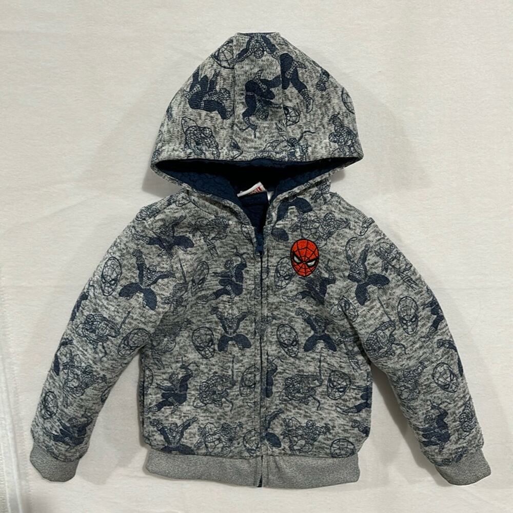 Disney Marvel Spider Man Thick Zip Up Hoodie Pockets Gray and Blue Size 5